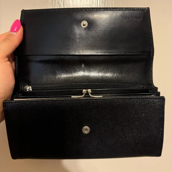 VINTAGE Celine Wallet Long Folded Plate Calf Leather - Picture 4 of 9
